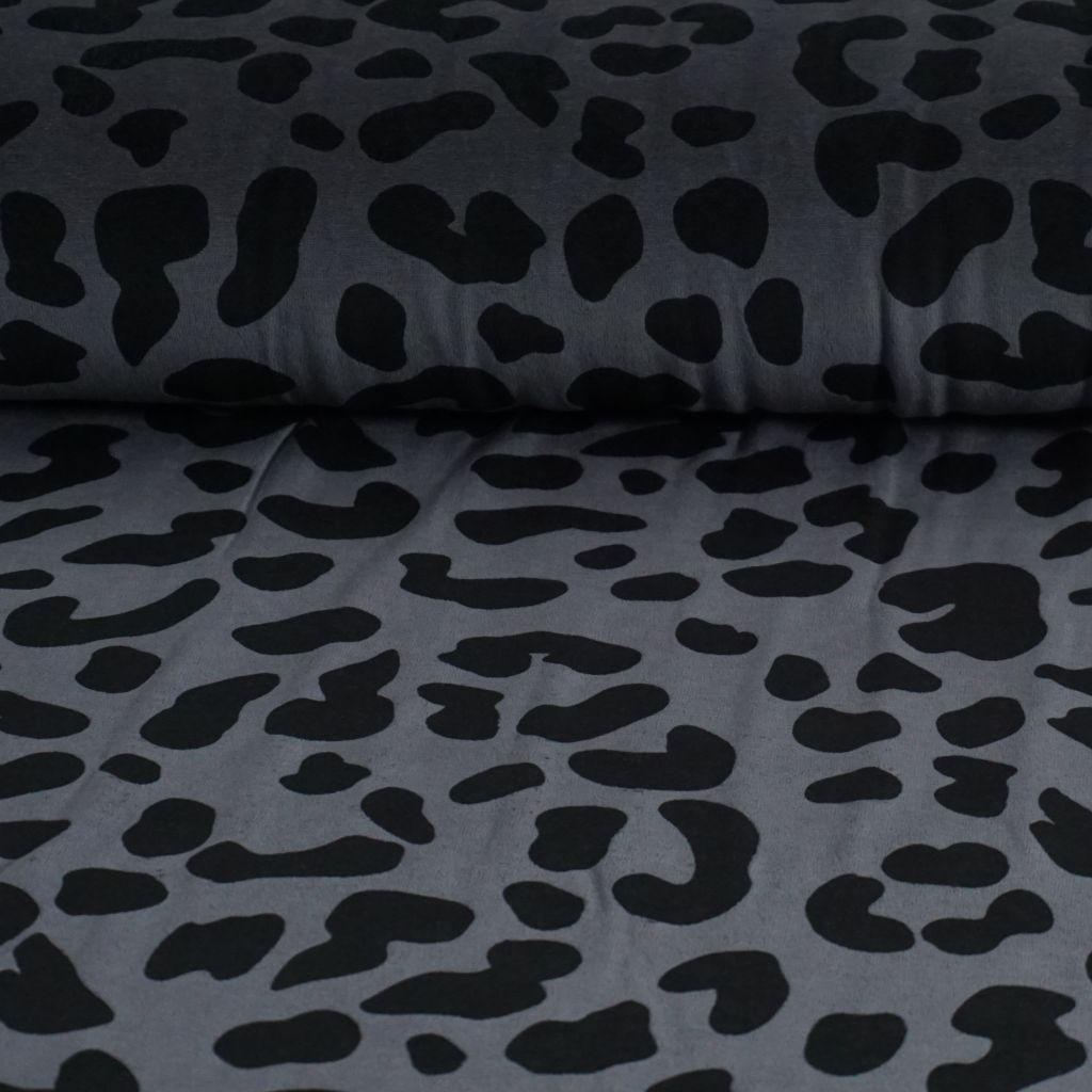 Preview: Nickistoff bedruckt Panther Leo grau schwarz